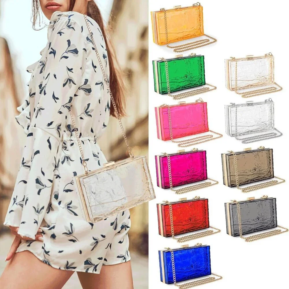 Women's Clear Acrylic Purse Evening Bag Clutch Crossbody Wedding Party